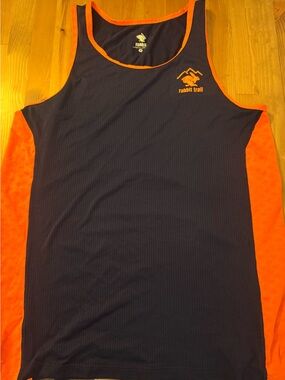 rabbit trail Men's Running Singlet Tank Top - Navy/Orange - Size Large